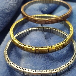 Chic Gold, Silver, & Copper Colored Stretch Bracelet Set Of 3, Never Worn No Tag